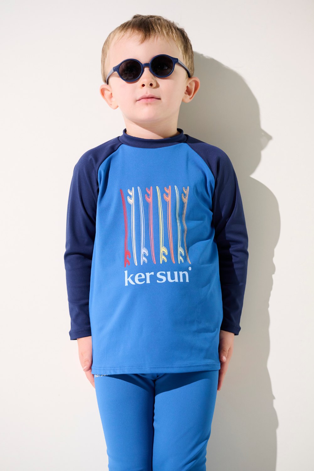 T-shirt de bain anti-UV - Fidji pour enfant, bleu, manches longues, respirant, protection solaire UPF 50+.