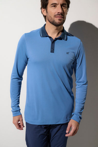 Polo anti-UV bleu pour homme, léger et respirant, idéal pour le golf, avec protection UPF50+.