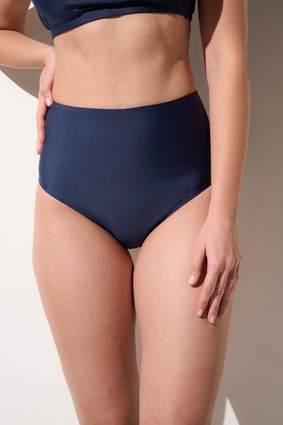 Bas de maillot de bain anti-UV - Capri, taille haute, bleu marine, élégant, pour femme, protection solaire UPF 50+.