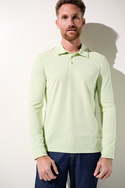 Polo anti-UV vert clair pour homme, manches longues, UPF 50+, parfait pour les sorties au grand air.