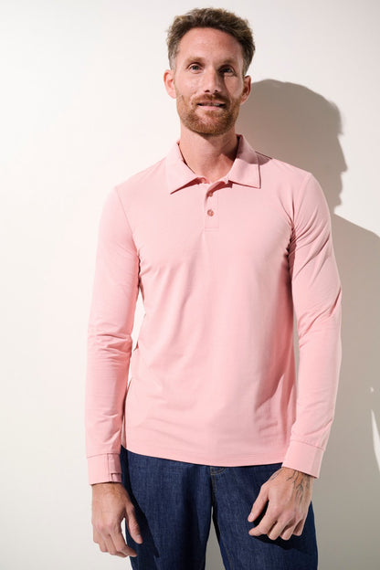 Polo anti-UV Saint-Malo rose pour homme, léger et respirant, offrant une protection solaire UPF 50+.