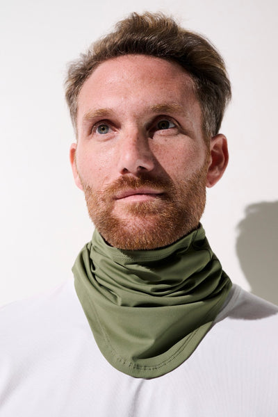 Tour de cou anti-UV - Boston olive pour homme, léger et extensible, idéal pour protection solaire quotidienne.