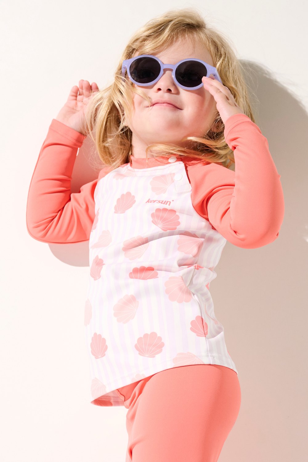T-shirt de bain anti-UV - Samoa pour enfant, manches longues rose, léger, idéal pour la plage, protection solaire UPF 50+.