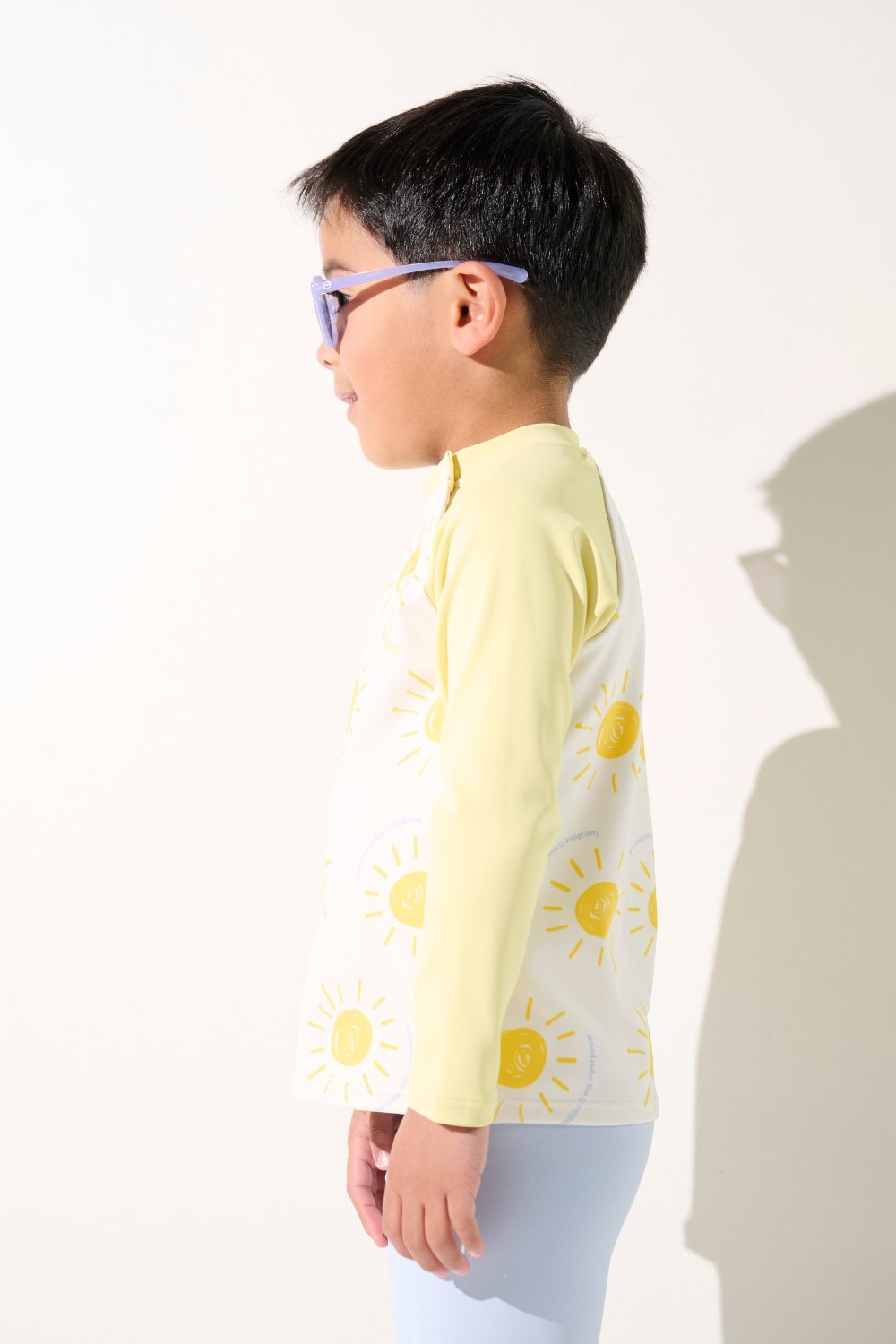 T-shirt de bain anti-UV - Samoa pour enfant, manches longues, UPF 50+, idéal pour la plage avec motifs solaires.