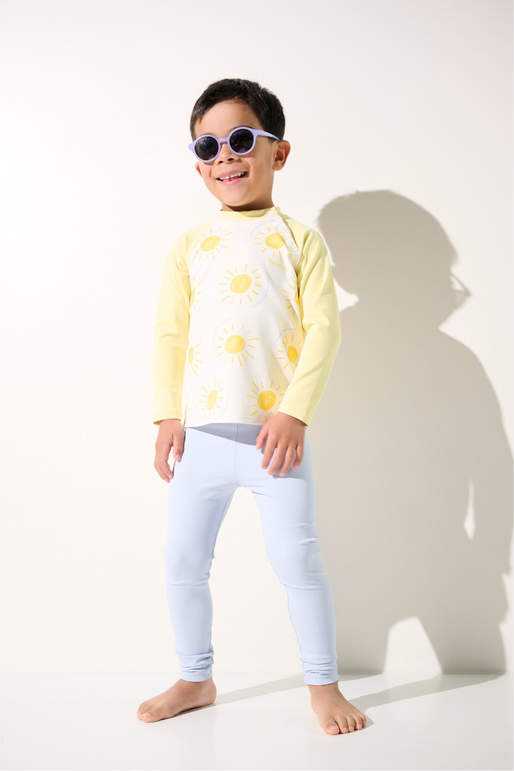 T-shirt de bain anti-UV - Samoa pour enfant, manches longues, UPF 50+, jaune et bleu, idéal pour la plage.