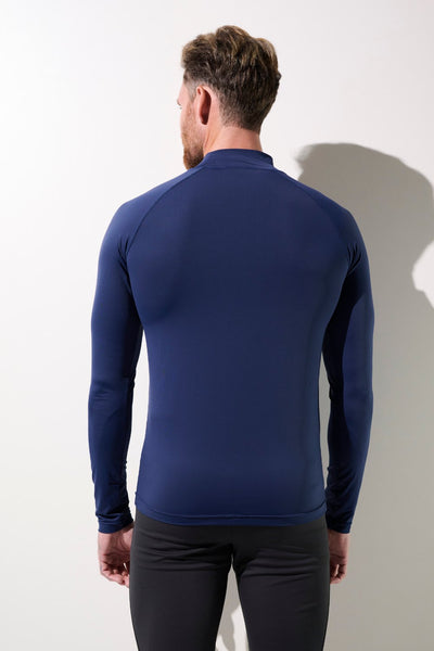 T-shirt de bain anti-UV bleu marine pour homme, manches longues UPF 50+, idéal pour activités aquatiques.