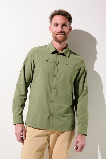 Chemise anti-UV - Sequoia verte pour homme, légère et respirante, idéale pour les activités en plein air, protection solaire UPF 50+.