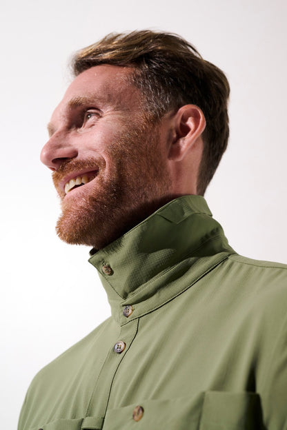 Chemise anti-UV verte pour homme, légère et respirante, idéale pour l'aventure en plein air, UPF 50+.