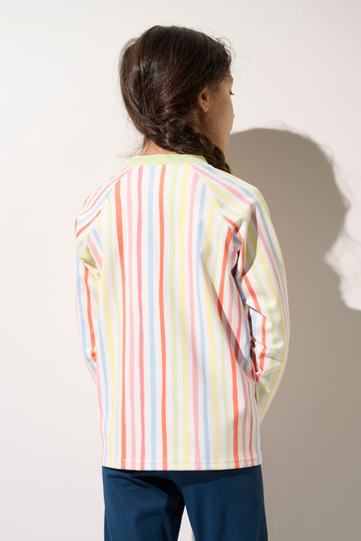 Veste de bain anti-UV - Fidji pour enfant, rayée, manches longues, tissu léger et respirant pour la plage.