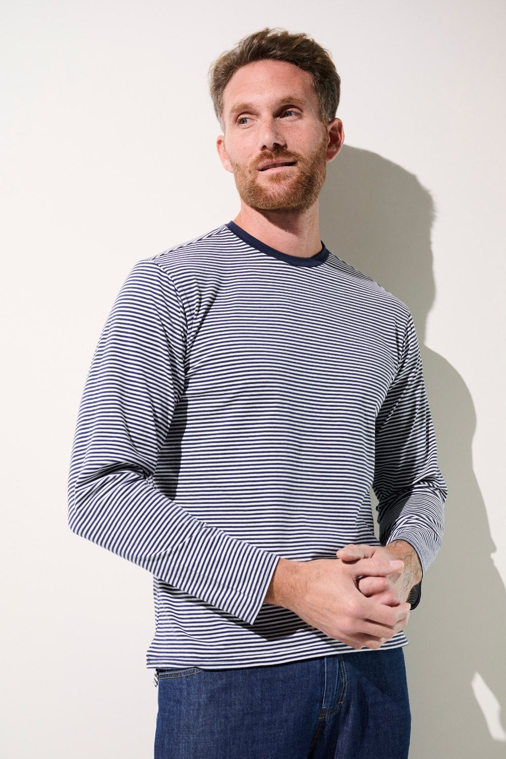 T-shirt anti-UV - La Rochelle à rayures, manches longues pour homme, léger et respirant avec protection UPF 50+.