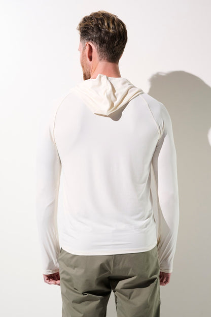 T-shirt anti-UV à capuche - Oasis pour homme, couleur blanche, respirant et léger, UPF 50+ pour activités sportives.