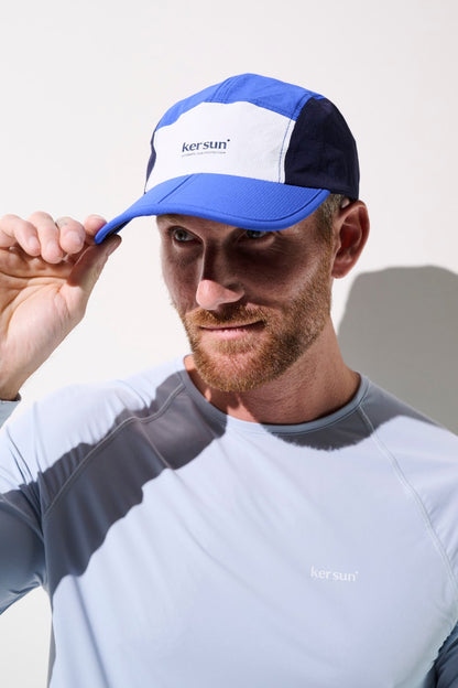 Casquette anti-UV - Sequoia bleue pour homme, offrant protection solaire UPF 50+ lors d'activités sportives.