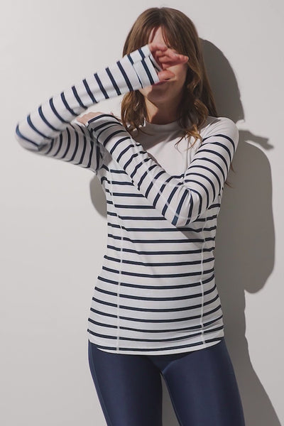 T-shirt de bain anti-UV - Moorea, rayé, manches longues, pour femme, offrant protection solaire UPF 50+.
